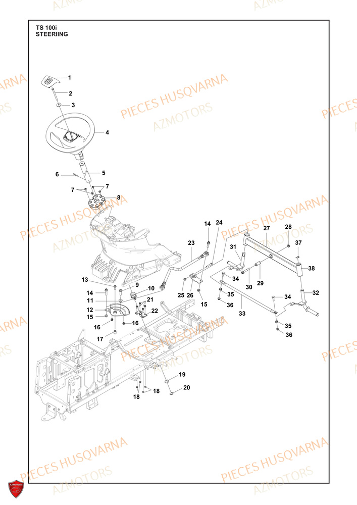 Direction AZMOTORS PIECES TRACTEUR TONDEUSE TS 100I HUSQVARNA