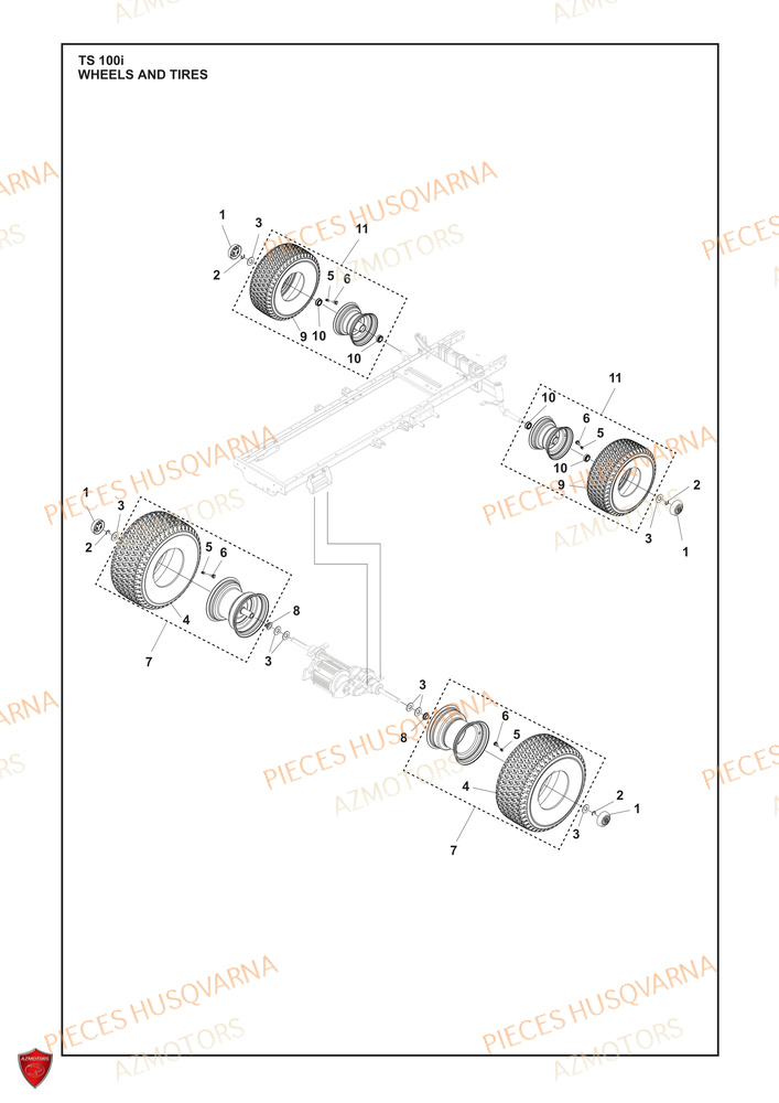 Roues Et Pneus AZMOTORS PIECES TRACTEUR TONDEUSE TS 100I HUSQVARNA