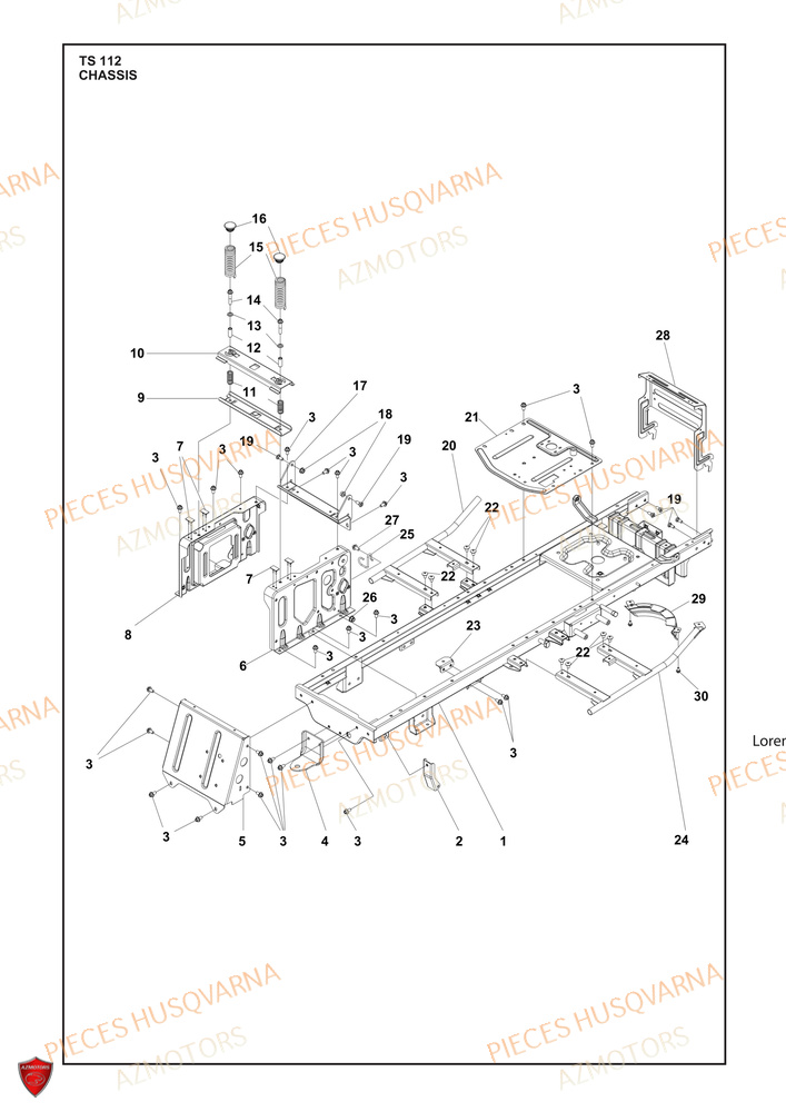 Chassis AZMOTORS PIECES TRACTEUR TONDEUSE TS 112 HUSQVARNA