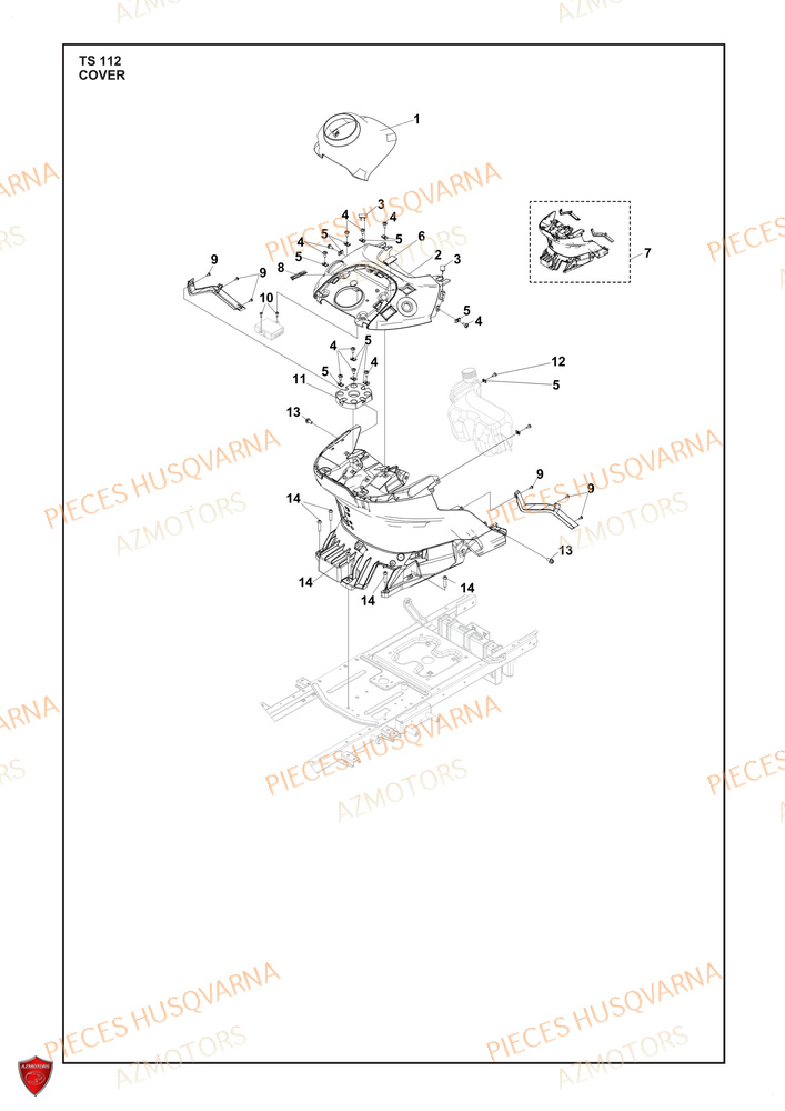Couvercle 2 AZMOTORS PIECES TRACTEUR TONDEUSE TS 112 HUSQVARNA