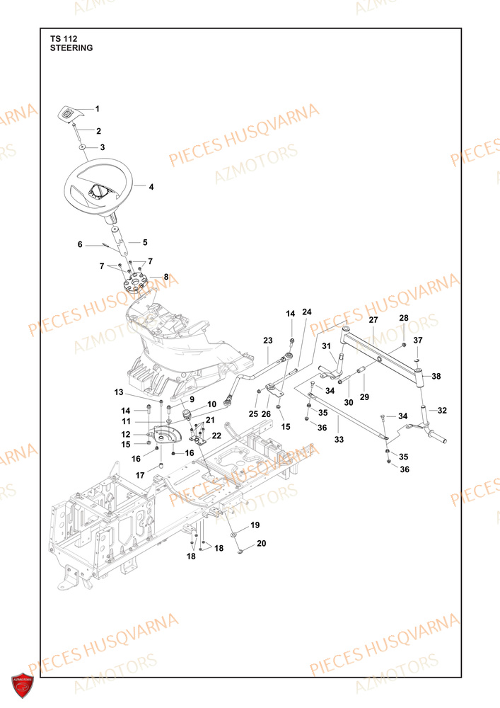 Direction AZMOTORS PIECES TRACTEUR TONDEUSE TS 112 HUSQVARNA
