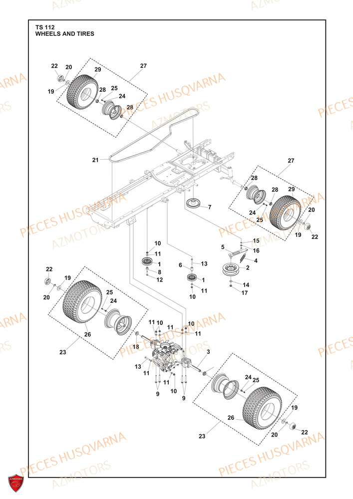 Roues Et Pneus AZMOTORS PIECES TRACTEUR TONDEUSE TS 112 HUSQVARNA