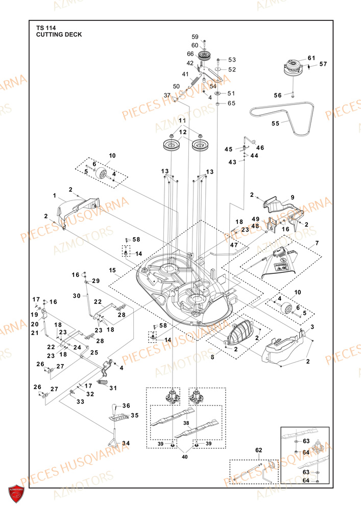 Carter De Tondeuse Coupe AZMOTORS PIECES TRACTEUR TONDEUSE TS 114 HUSQVARNA