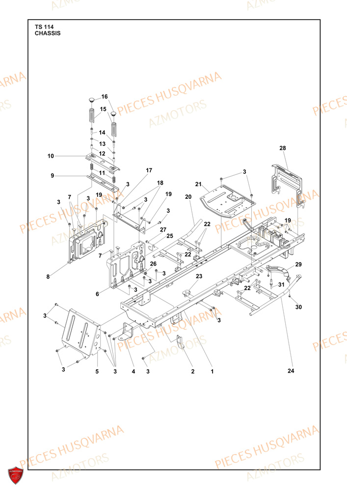 Chassis AZMOTORS PIECES TRACTEUR TONDEUSE TS 114 HUSQVARNA