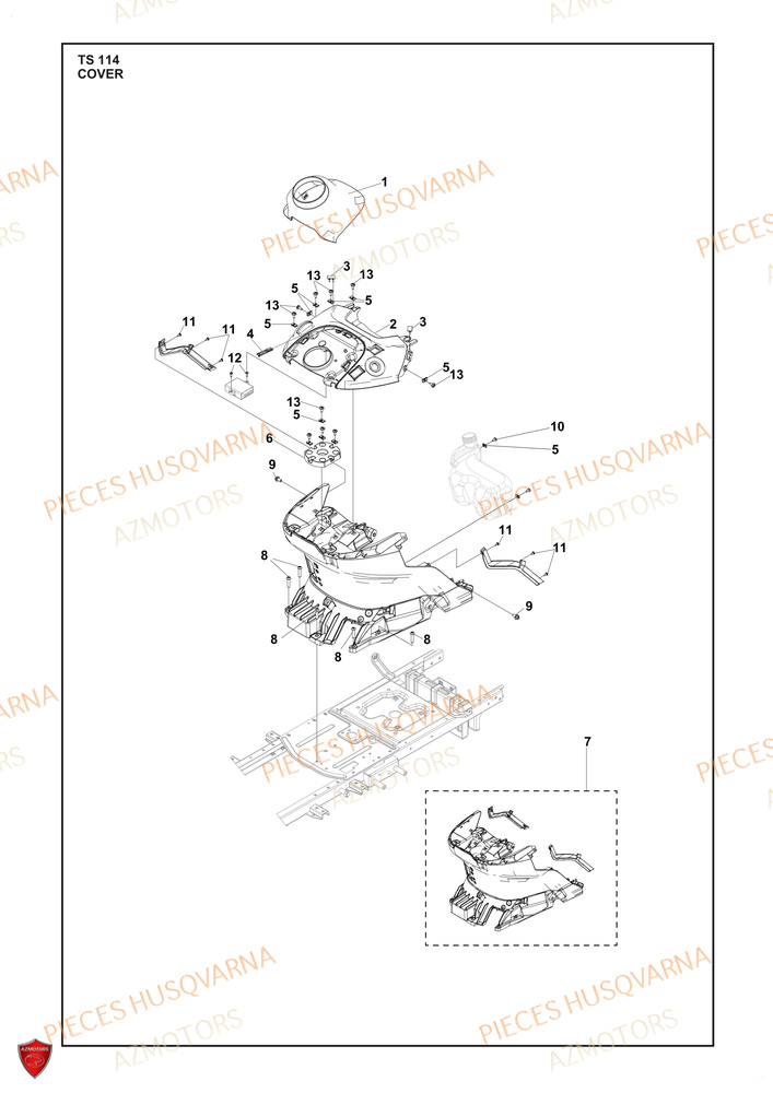 Couvercle 2 AZMOTORS PIECES TRACTEUR TONDEUSE TS 114 HUSQVARNA