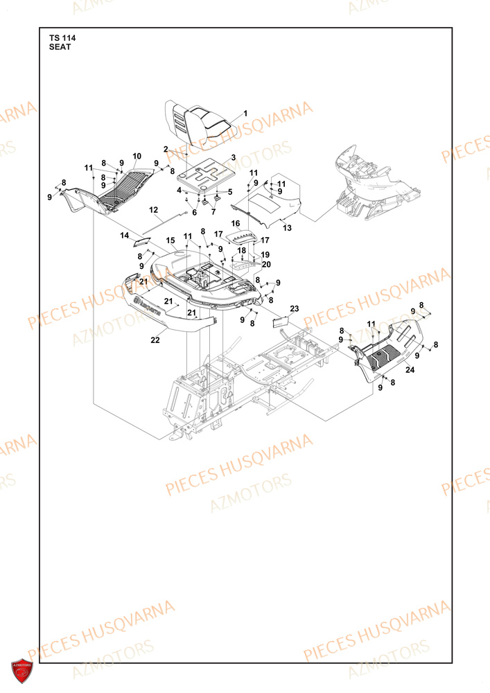Siege AZMOTORS PIECES TRACTEUR TONDEUSE TS 114 HUSQVARNA