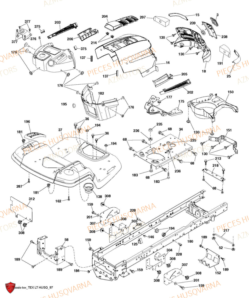 Chassis Et Boitiers AZMOTORS PIECES TRACTEUR TONDEUSE TS 318 HUSQVARNA