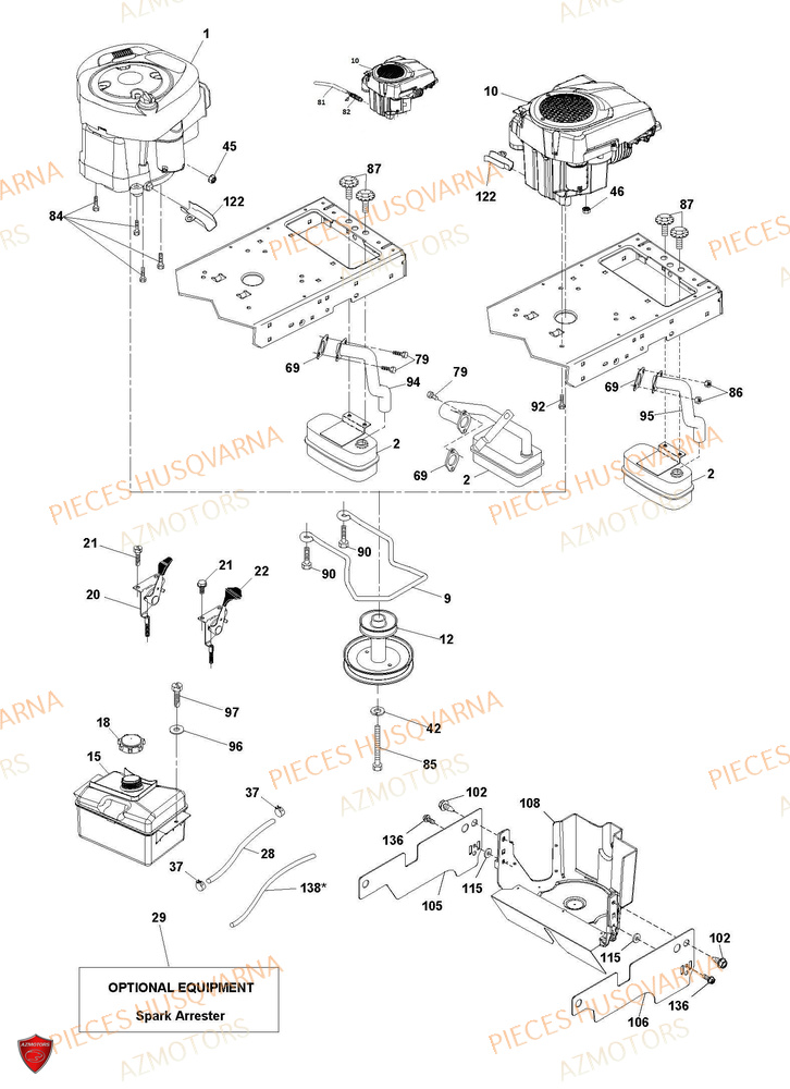 Moteur AZMOTORS PIECES TRACTEUR TONDEUSE TS 318 HUSQVARNA