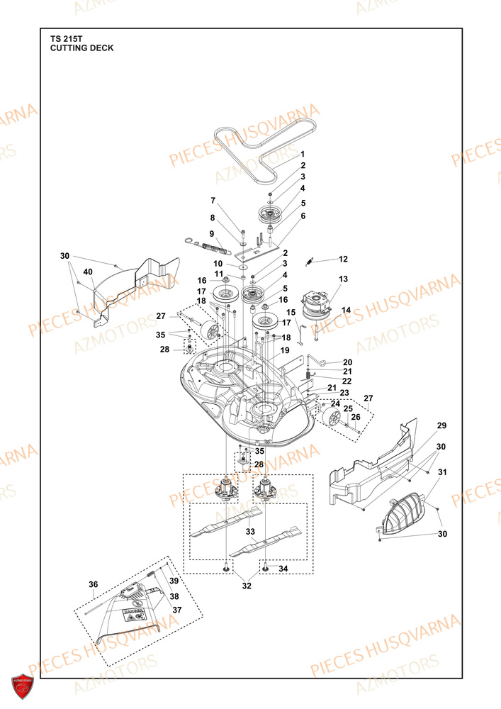 Carter De Tondeuse Coupe 1 AZMOTORS PIECES TRACTEUR TONDEUSE TS 215T HUSQVARNA