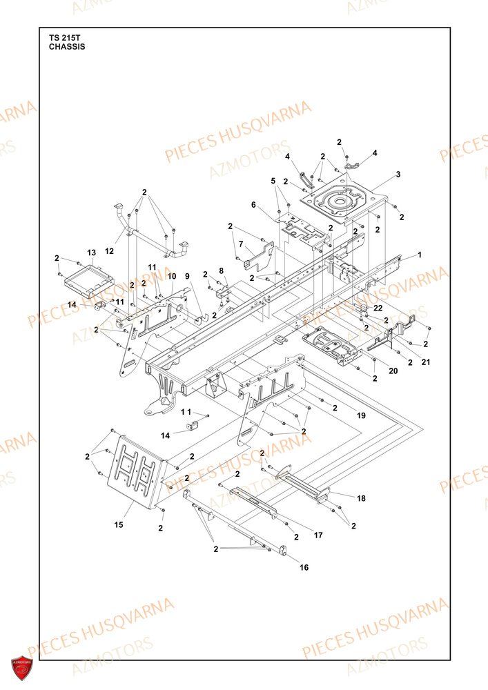 Chassis AZMOTORS PIECES TRACTEUR TONDEUSE TS 215T HUSQVARNA