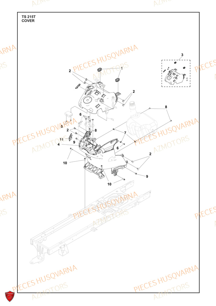 Couvercle 2 AZMOTORS PIECES TRACTEUR TONDEUSE TS 215T HUSQVARNA