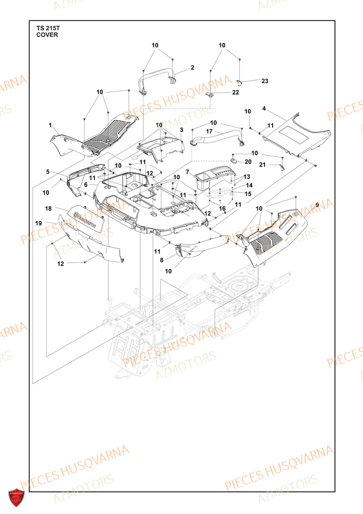 Couvercle 3 AZMOTORS PIECES TRACTEUR TONDEUSE TS 215T HUSQVARNA