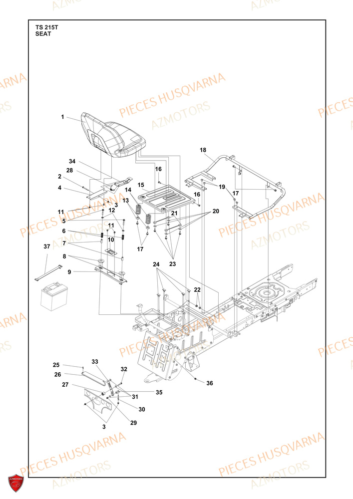 Siege AZMOTORS PIECES TRACTEUR TONDEUSE TS 215T HUSQVARNA
