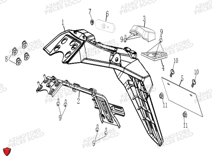 Garde Boue Arriere Haut SUPER SOCO Pièces TS STREET HUNTER PRO (125cc) SOCO ORIGINE