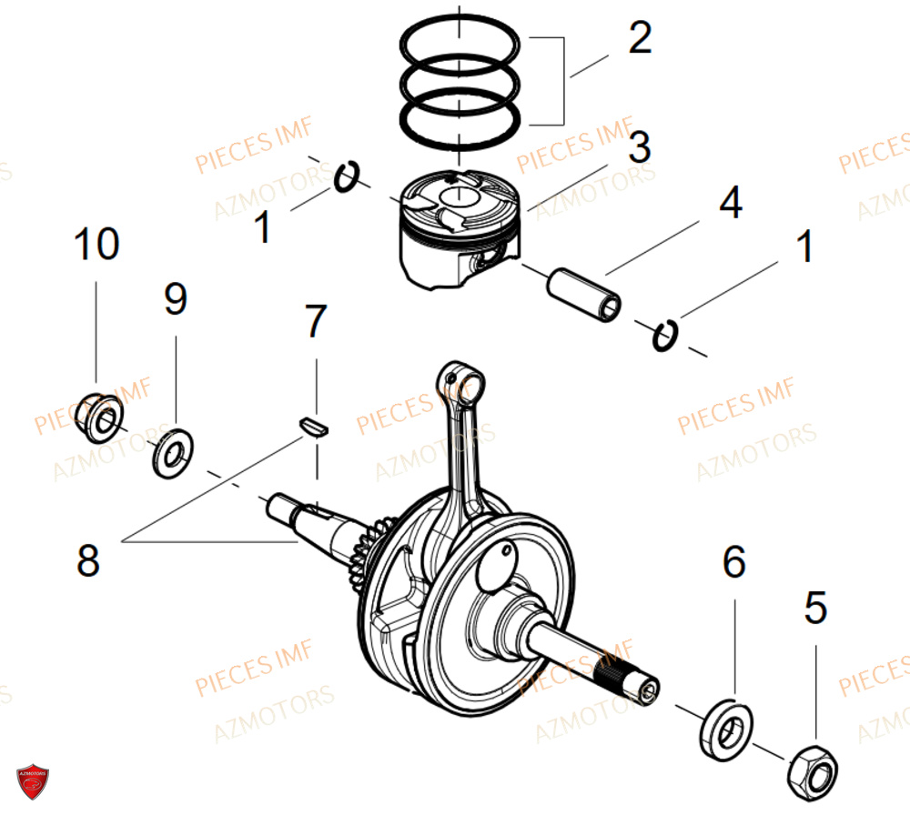 Piston Et Villebrequin AZMOTORS PIECES T LONGO 125 4T EURO 5+