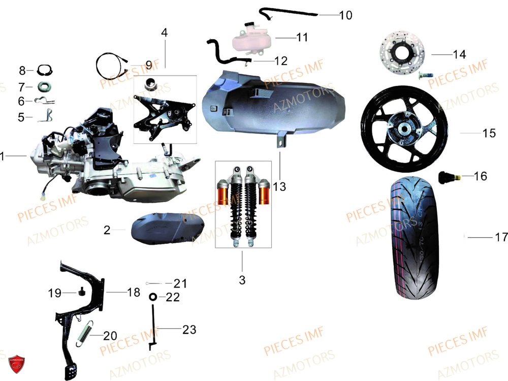 Roue Arriere AZMOTORS PIECES T LONGO 125 4T EURO 5+