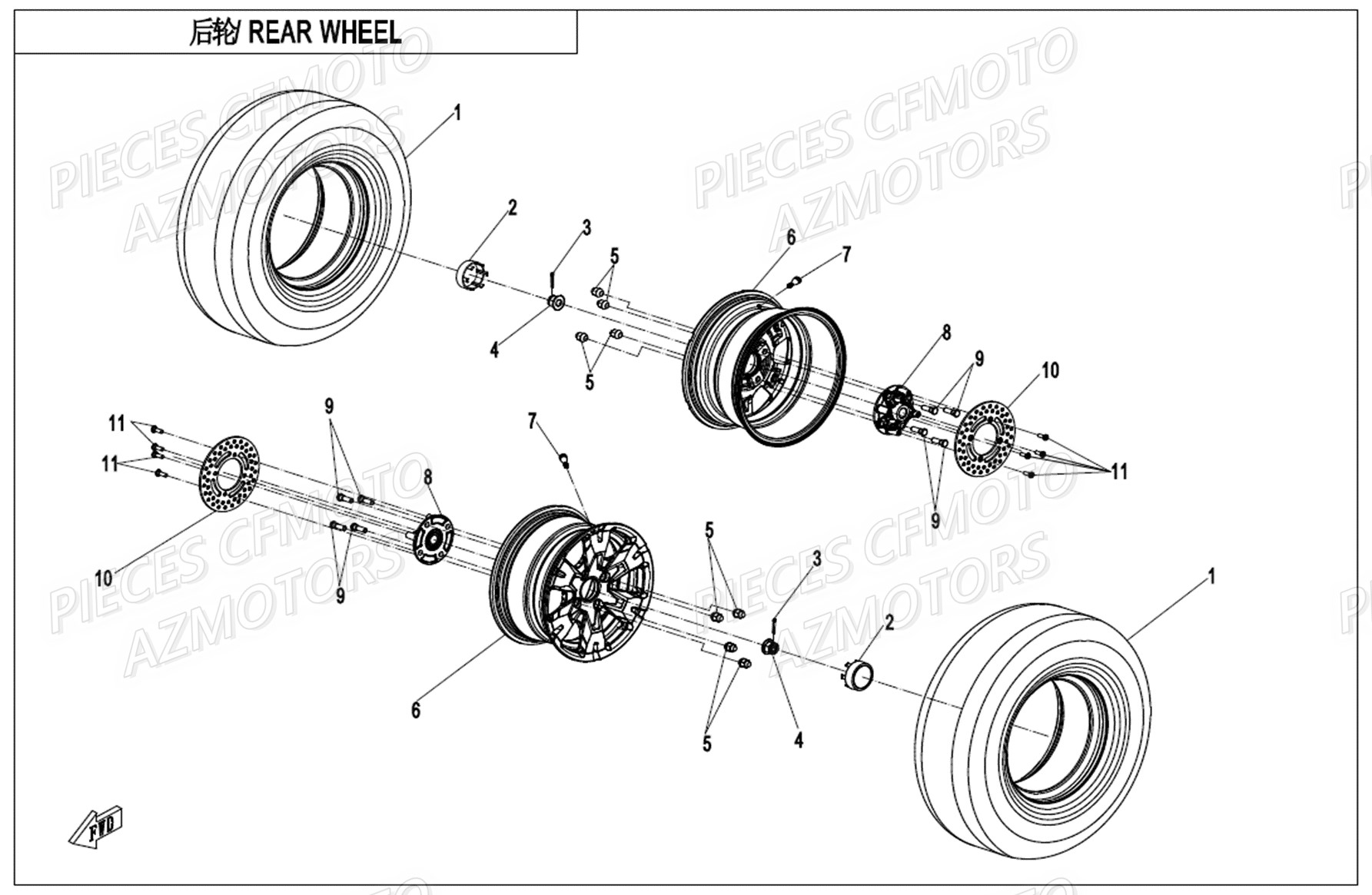 Roue Arriere (alu) AZMOTORS Pièces Origine CFMOTO UFORCE 1000 EPS (2019)