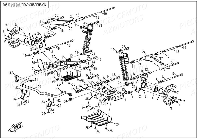 Suspension Arriere CFMOTO Pièces Origine CFMOTO UFORCE 800 EPS (2016)