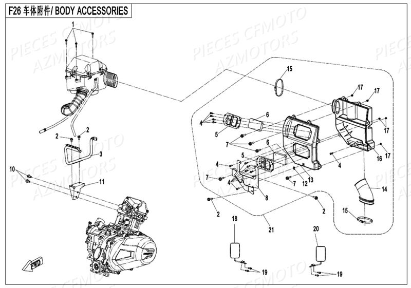 Boite A Air Secondaire CFMOTO Pièces Origine CFMOTO UFORCE 800 EPS -T1 (2017)