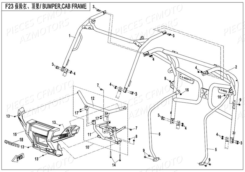 Bumper Arceaux CFMOTO Pièces Origine CFMOTO UFORCE 800 EPS -T1 (2017)
