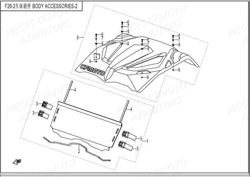 Kit Toit Parebrise Accessoire CFMOTO Pièces Origine CFMOTO UFORCE 800 EPS -T1 (2017)