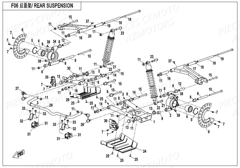 Suspensions Arriere CFMOTO Pièces Origine CFMOTO UFORCE 800 EPS -T1 (2017)