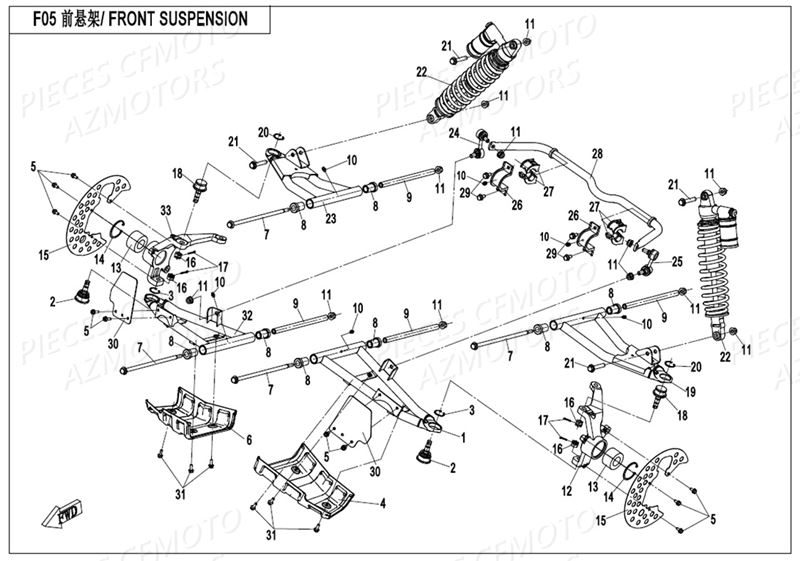 Suspensions Avant CFMOTO Pièces Origine CFMOTO UFORCE 800 EPS -T1 (2017)