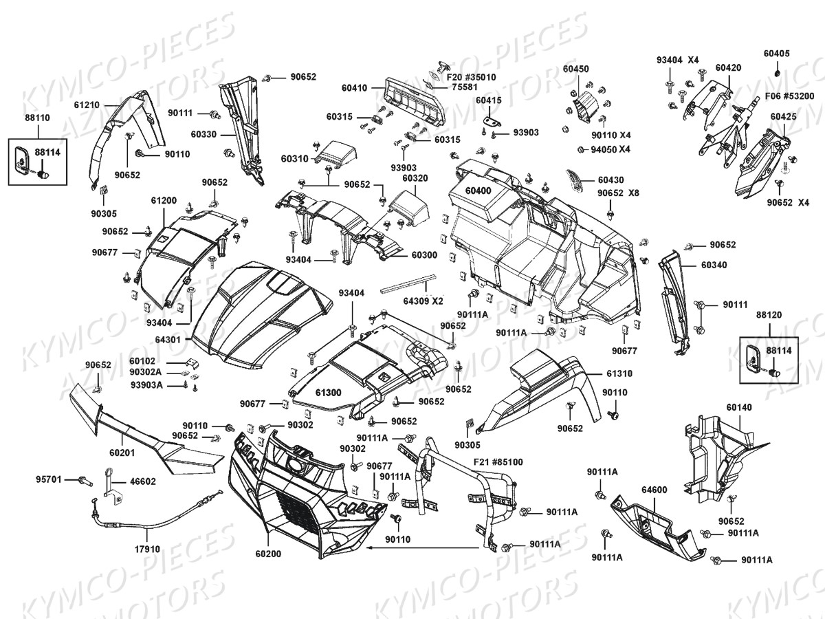 Carenages Avant KYMCO Pièces SSV UXV 450I 4T EURO 4 (UA90FE)