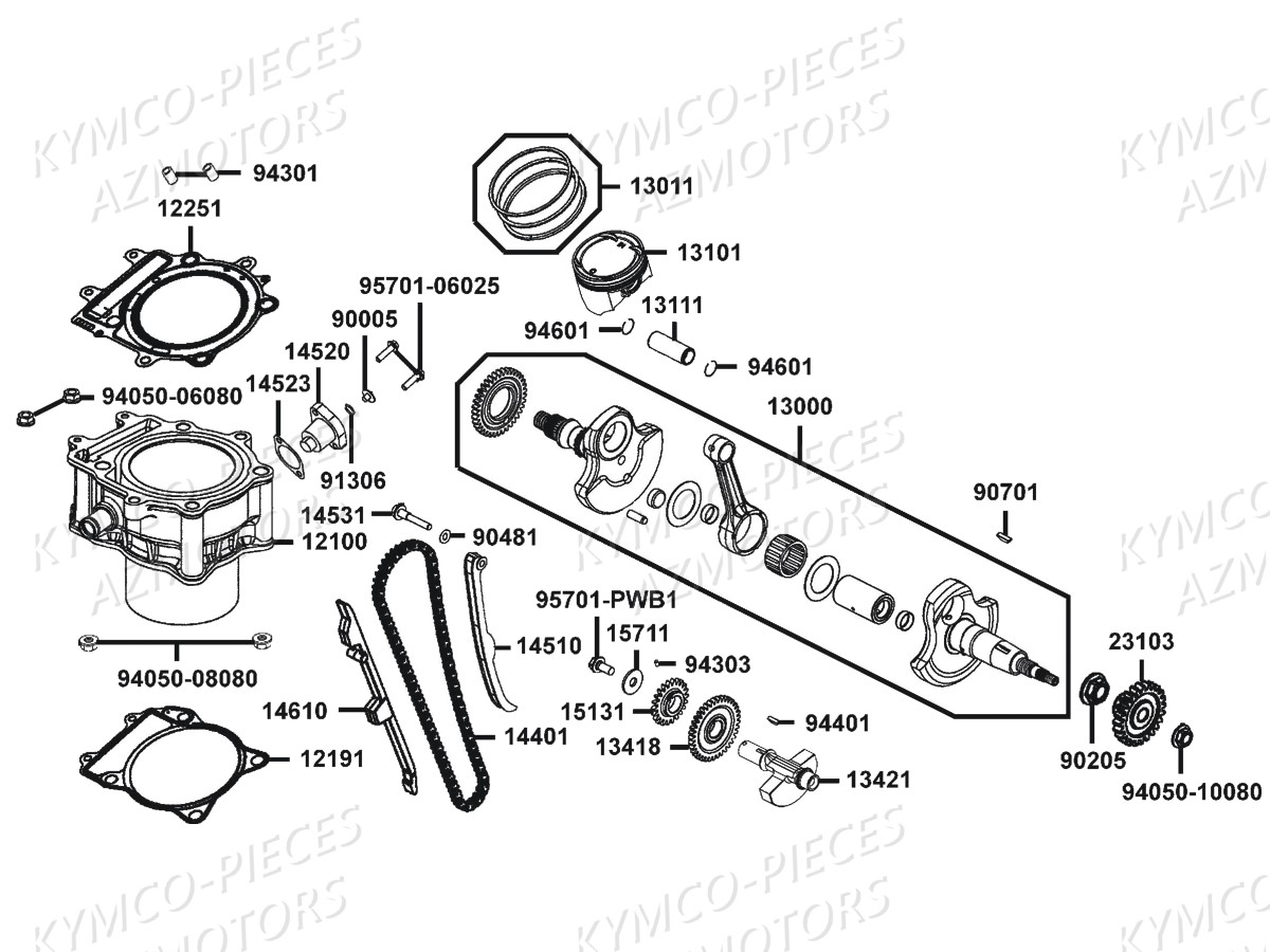 Cylindre Piston KYMCO Pièces SSV UXV 450I 4T EURO 4 (UA90FE)