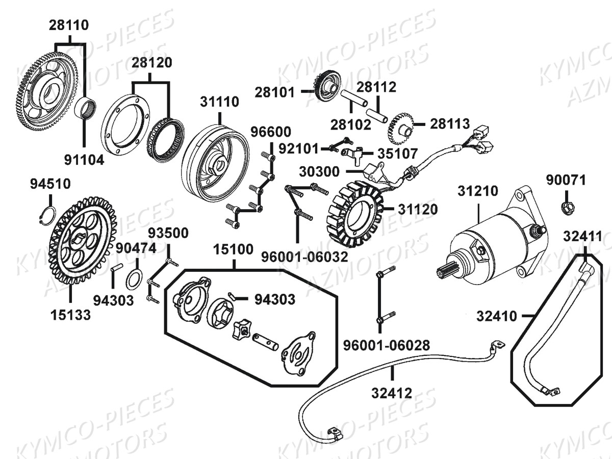 Demarreur Allumage KYMCO Pièces SSV UXV 450I 4T EURO 4 (UA90FE)