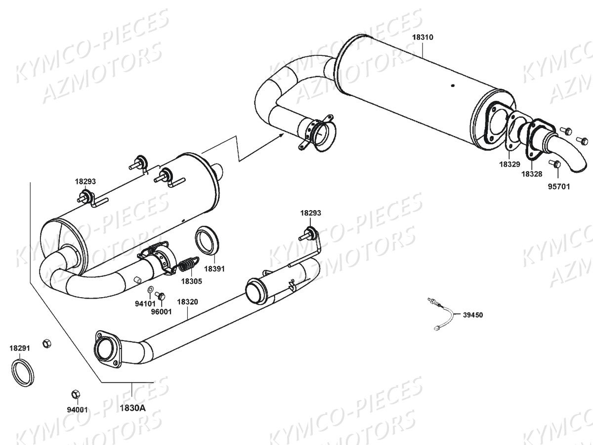 Echappement Uxv 450 E4 KYMCO Pièces SSV UXV 450I 4T EURO 4 (UA90FE)