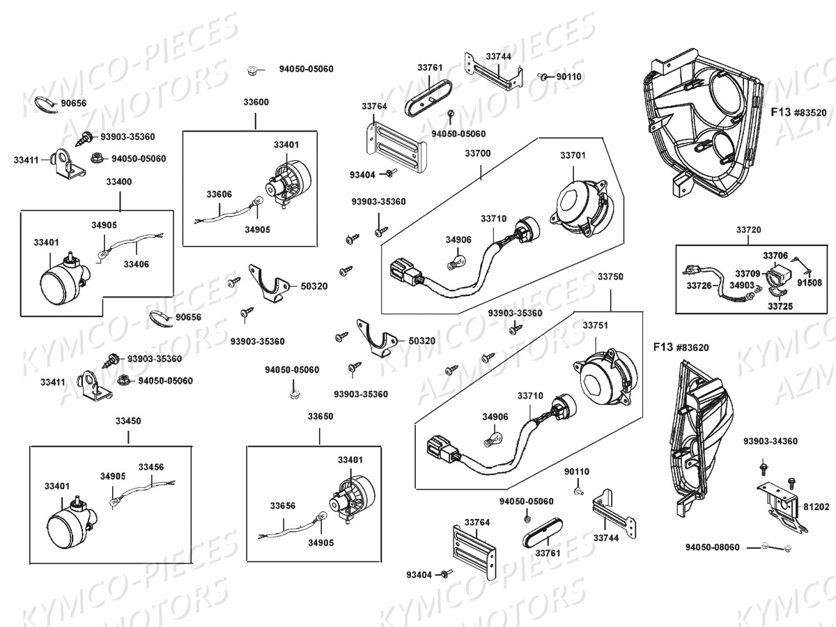 Feux Arriere Clignotants KYMCO Pièces SSV UXV 450I 4T EURO 4 (UA90FE)