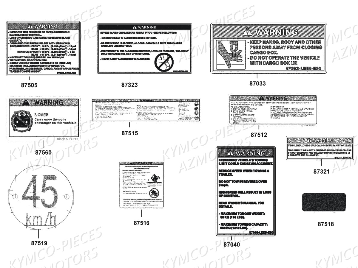 Label De Securite KYMCO Pièces SSV UXV 450I 4T EURO 4 (UA90FE)
