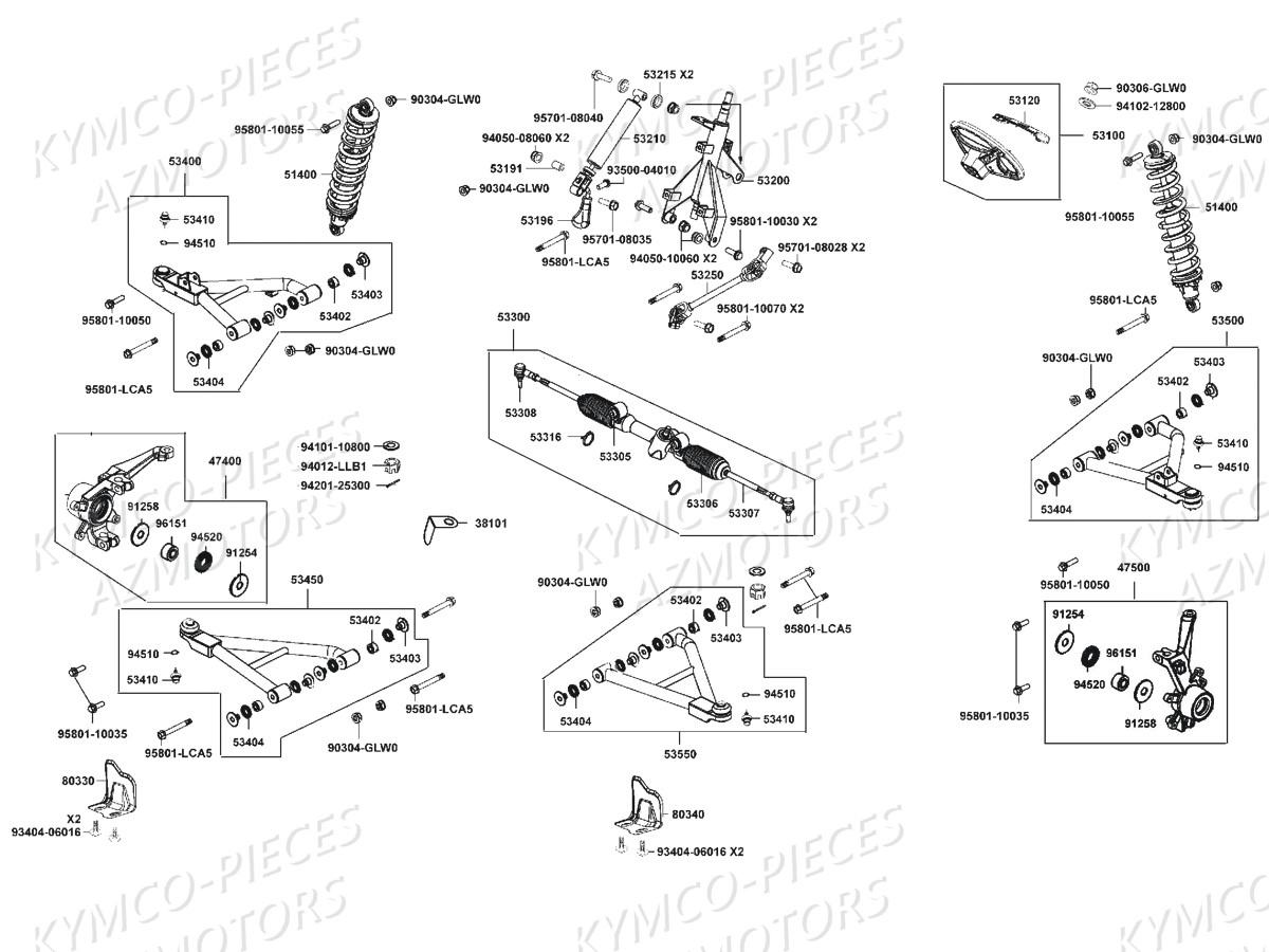 Suspension Avant Colonne De Direction KYMCO Pièces SSV UXV 450I 4T EURO 4 (UA90FE)