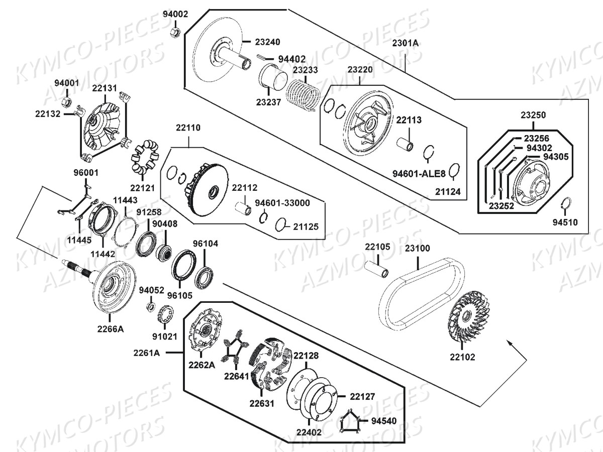 Variateur Embrayage KYMCO Pièces SSV UXV 450I 4T EURO 4 (UA90FE)