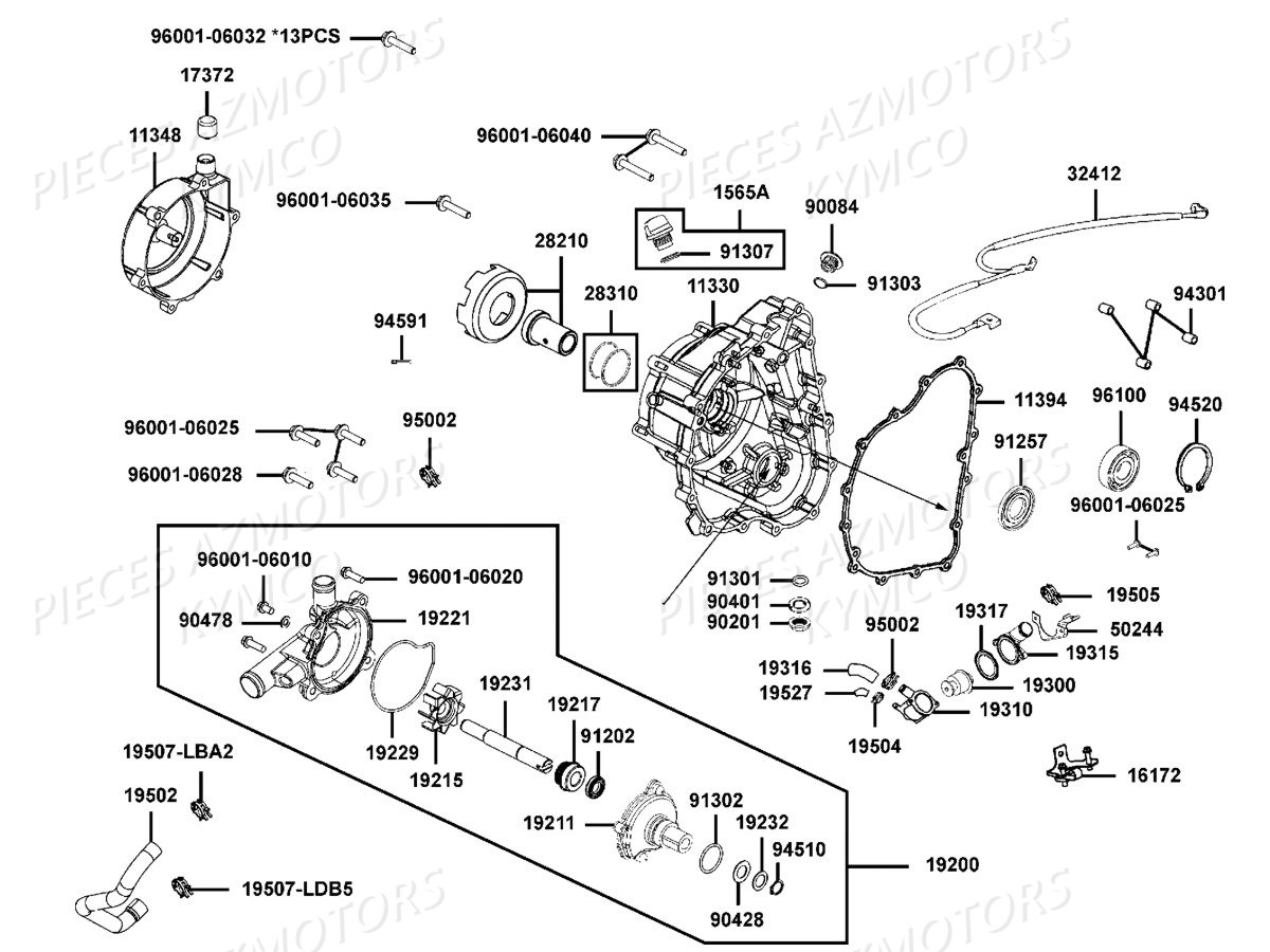 Carter Droit Pompe A Eau KYMCO Pièces UXV 500 carbu 4T EURO 2 (UAA0AD)