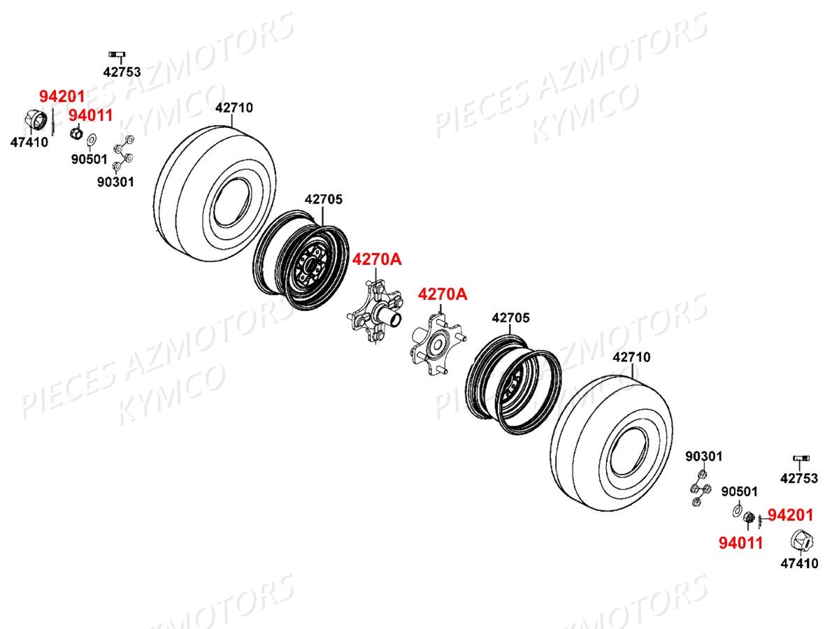 Roues Arriere KYMCO Pièces UXV 500 carbu 4T EURO 2 (UAA0AD)