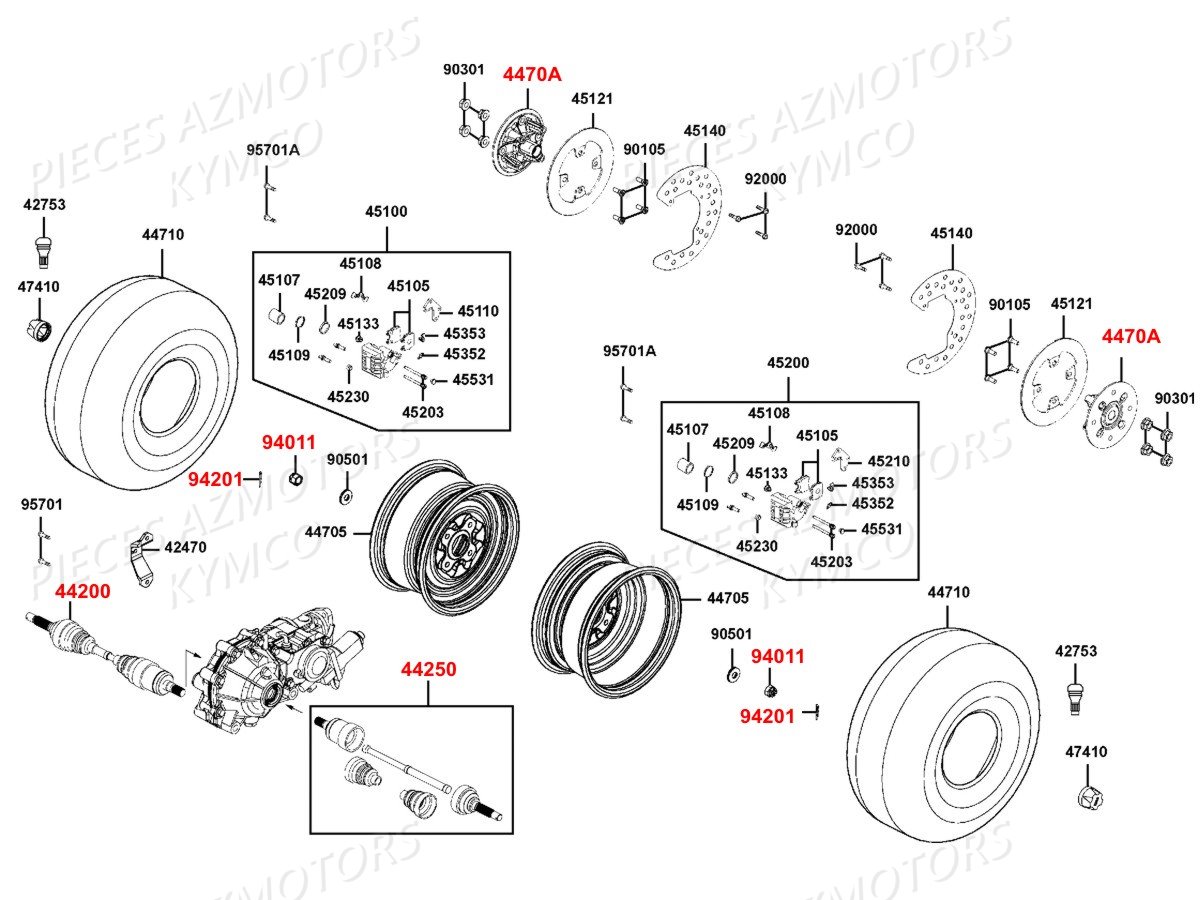 ROUES_AVANT KYMCO Pièces UXV 500 carbu 4T EURO 2 (UAA0AD)