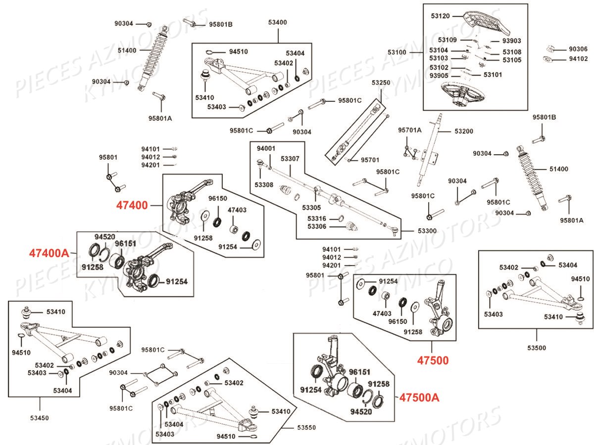 SUSPENSIONS_AVANT_DIRECTION KYMCO Pièces UXV 500 carbu 4T EURO 2 (UAA0AD)