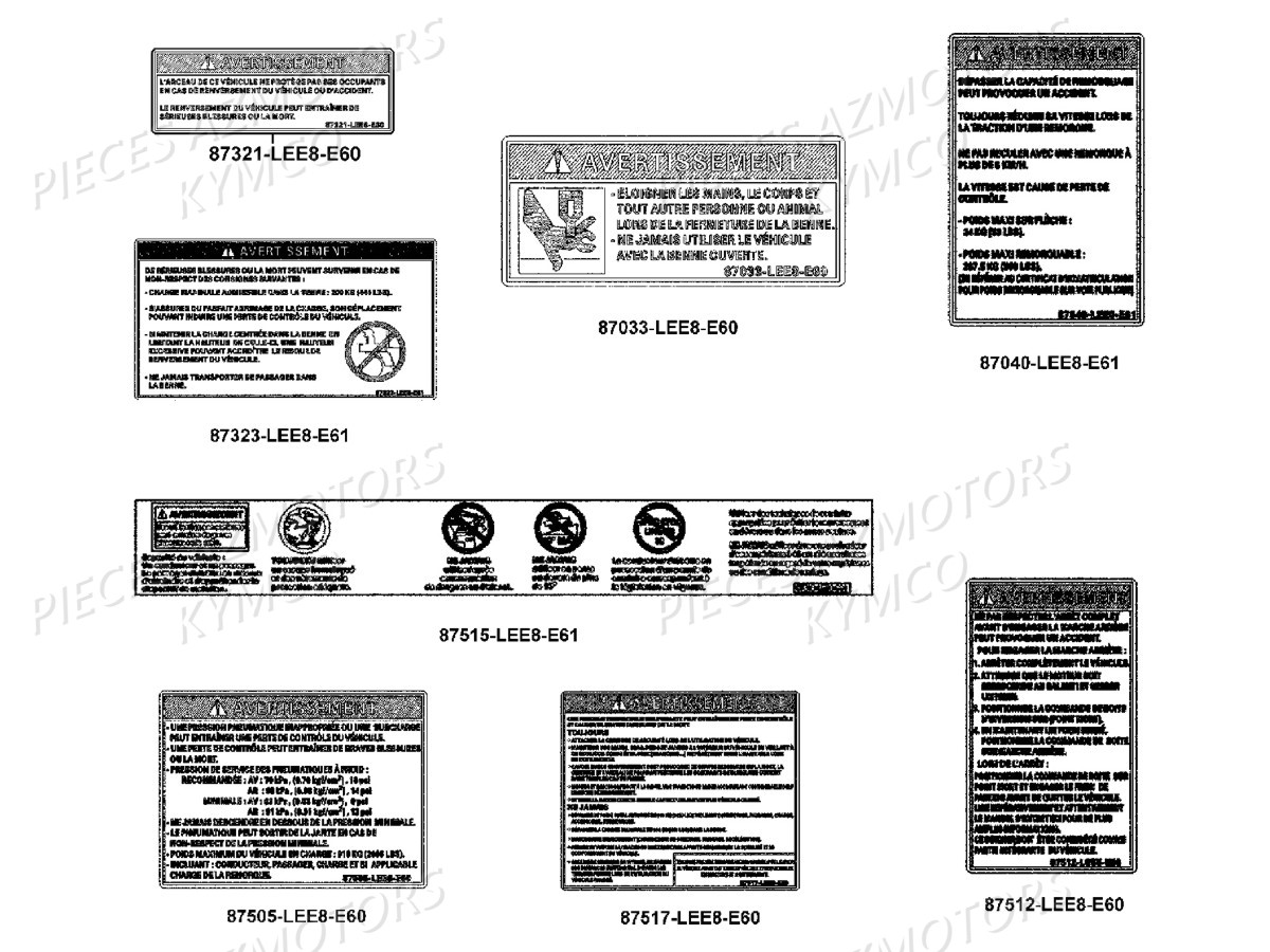 Labels De Securite KYMCO Pieces KYMCO UXV 500 Injection 4T EURO 2 (UBA0AF)