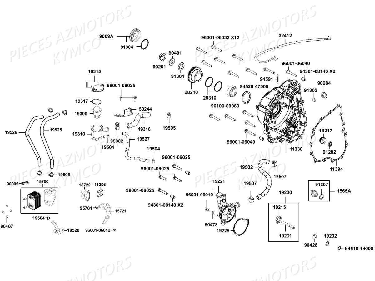 Carter Droit Pompe A Eau KYMCO Pieces UXV 700I 4T EURO 2 (UBADBD)