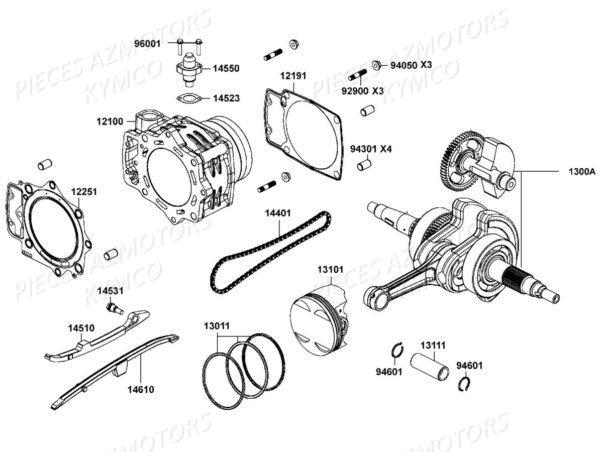 Cylindre Piston AZMOTORS Pieces UXV 700I 4T EURO 2 (UBADBD)