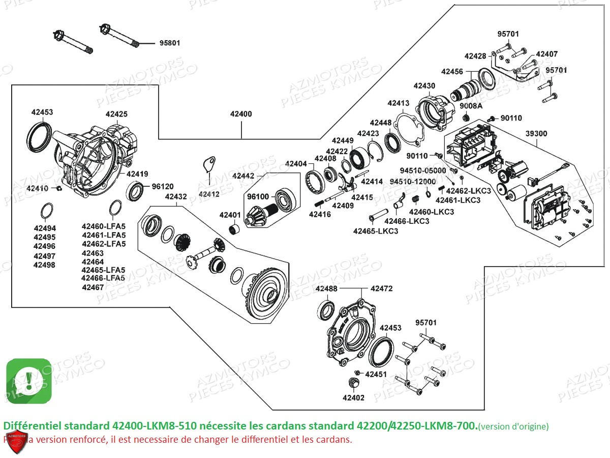 Diferentiel Arriere Version Standard AZMOTORS Pieces UXV 700I 4T EURO 2 (UBADBD)