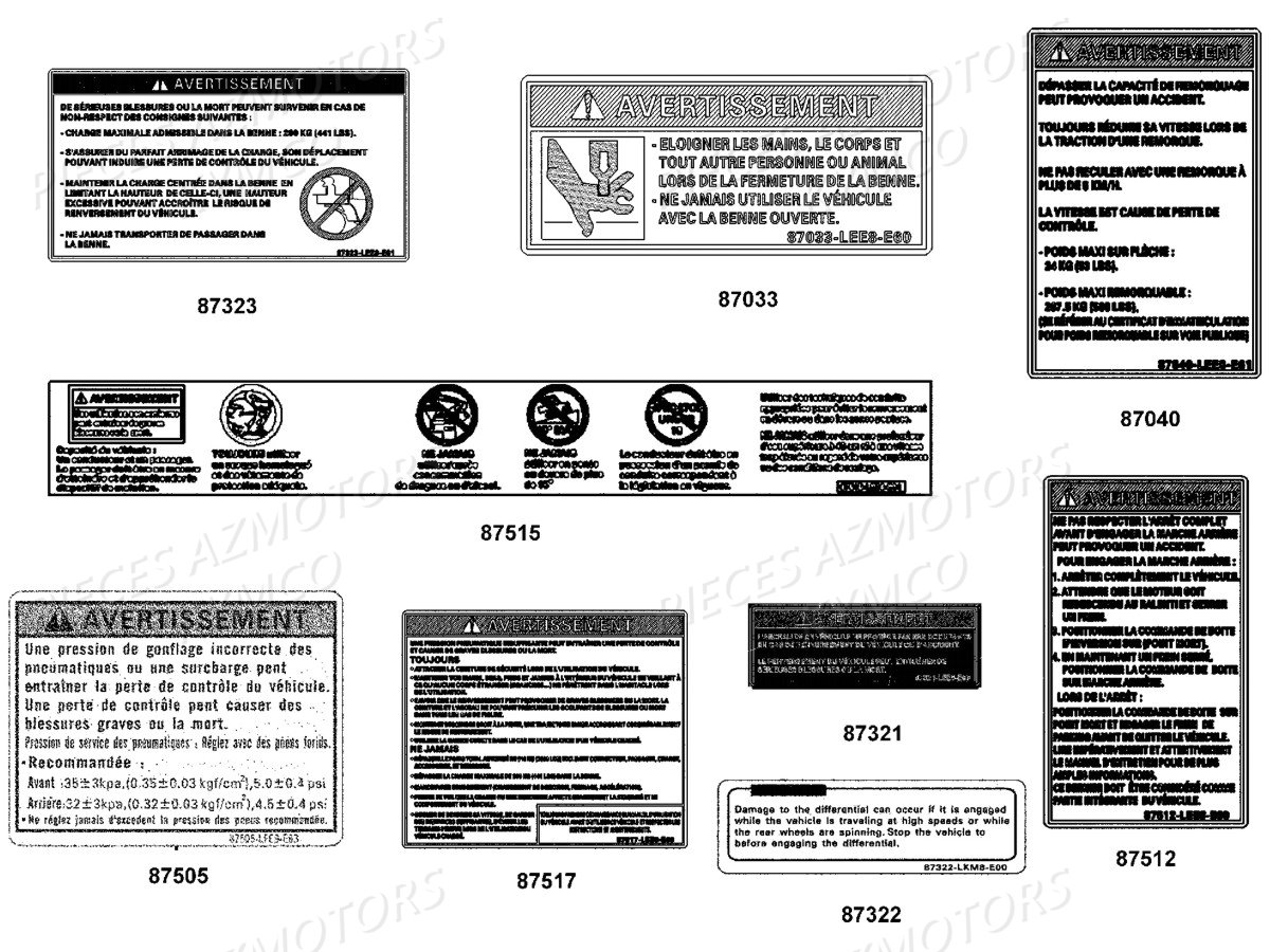 Label De Securite AZMOTORS Pieces UXV 700I 4T EURO 2 (UBADBD)