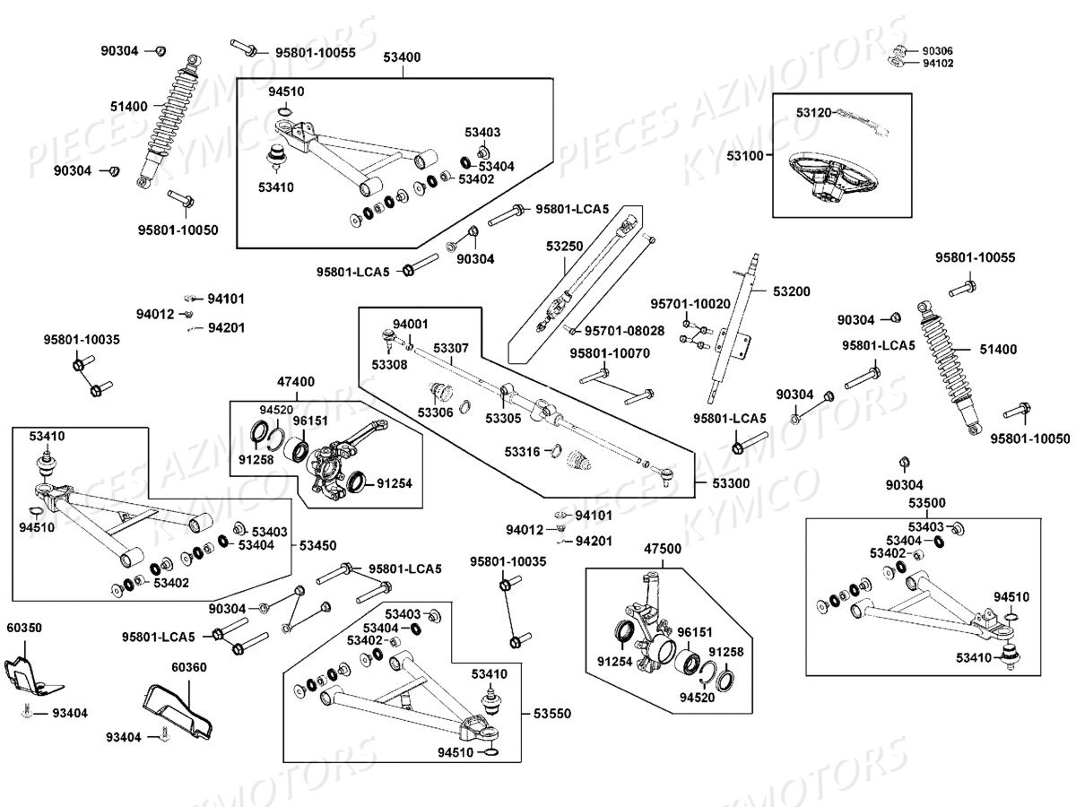 Suspension Avant Colonne De Direction AZMOTORS Pieces UXV 700I 4T EURO 2 (UBADBD)