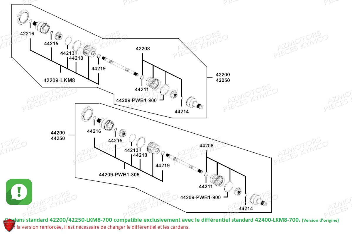 CARDAN_VERSION_STANDARD KYMCO Pieces Quad Kymco UXV 700 Essentiel EPS