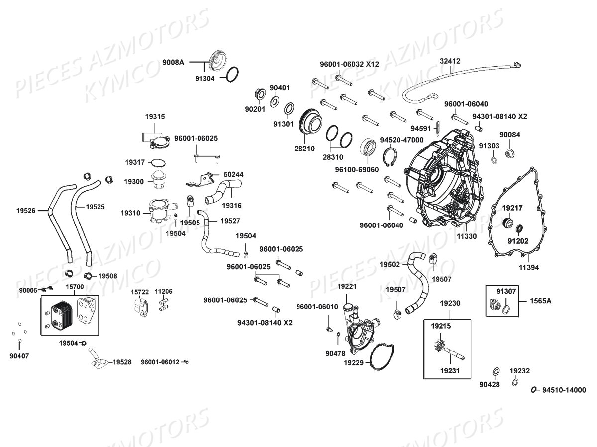 Carter Droit Pompe A Eau KYMCO Pieces KYMCO UXV 700I EPS 4T EURO4 (UBADHD)