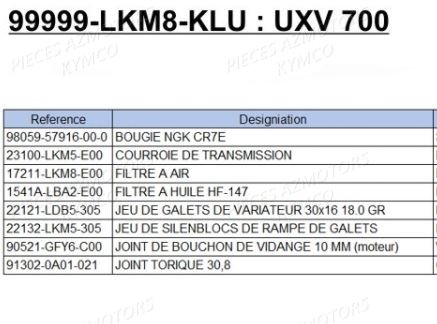 1 Set Entretien KYMCO Pièces KYMCO UXV 700I SPORT 4T EURO2 (UBADBE)