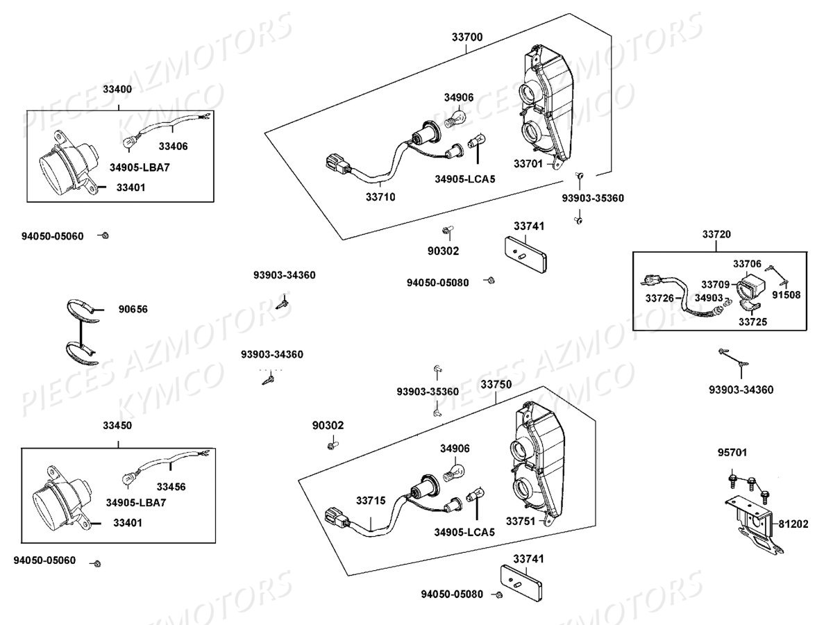 Clignotants Feux Arrieres KYMCO Pièces KYMCO UXV 700I SPORT 4T EURO2 (UBADBE)