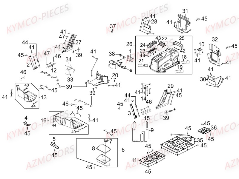 Habitacle Plancher KYMCO Pièces UXV 700I SPORT EPS 4T EURO2 (UBADCE)